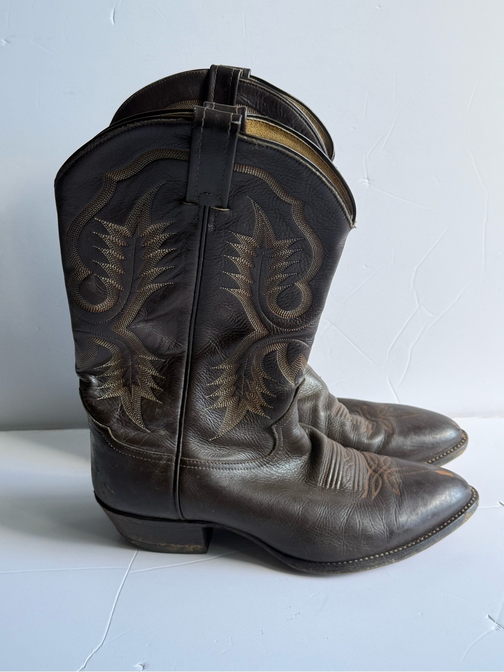 Vintage 70s Tony Lama Cowboy Boots Brown 11D USA Leather